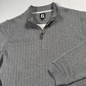 FootJoy Quarter Zip Pullover Men XL Gray Ribbed Knit Golf Sweater Long Sleeve